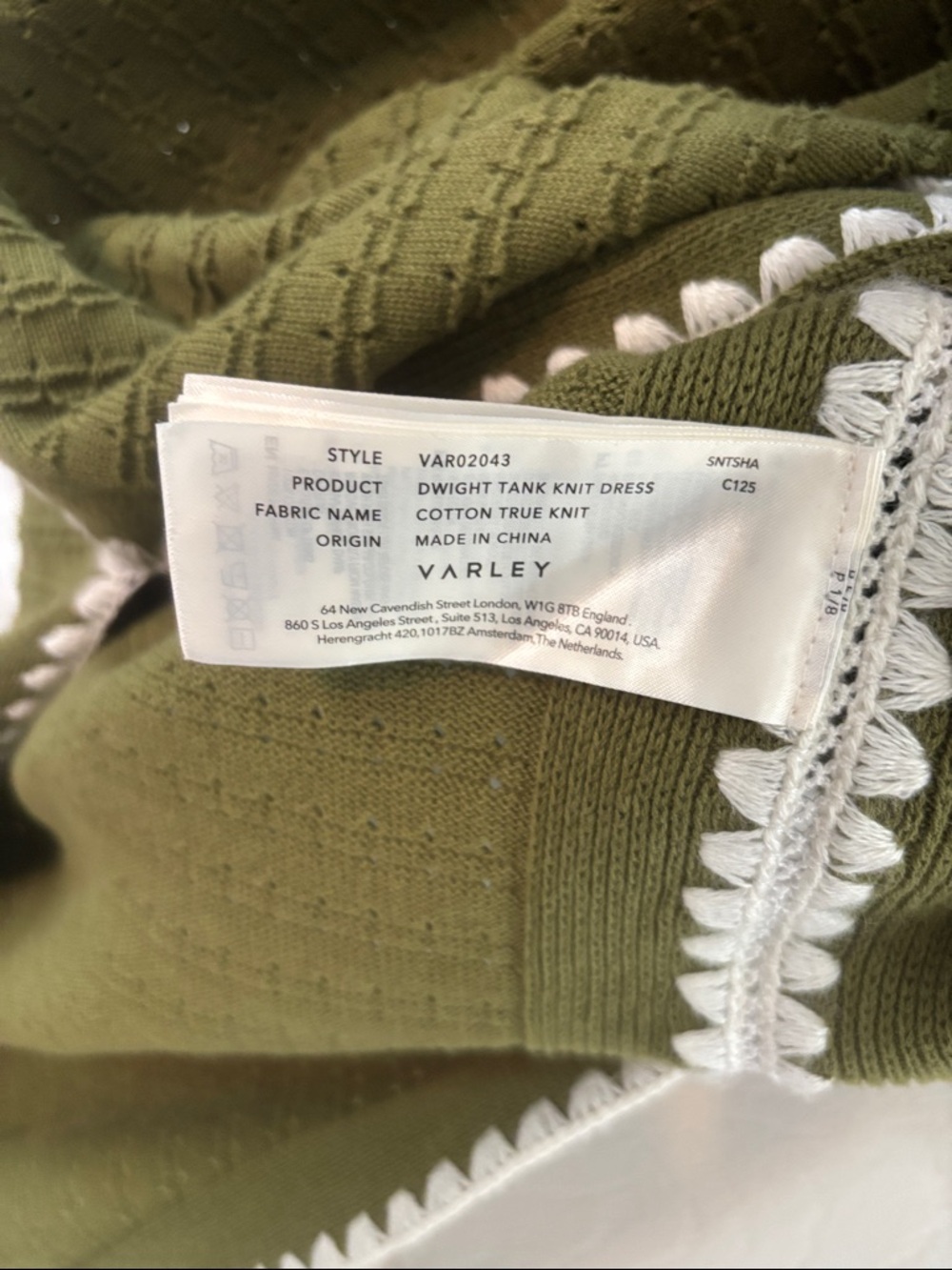Varley Dwight Knit Midi Dress Olive Green White Trim Size Extra Small - Picture 7 of 9